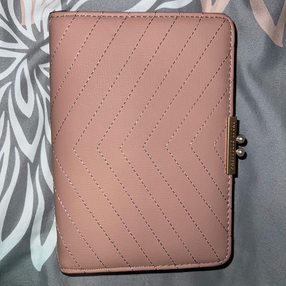 Pink Quilted Chevron Wallet with Gold Hardware